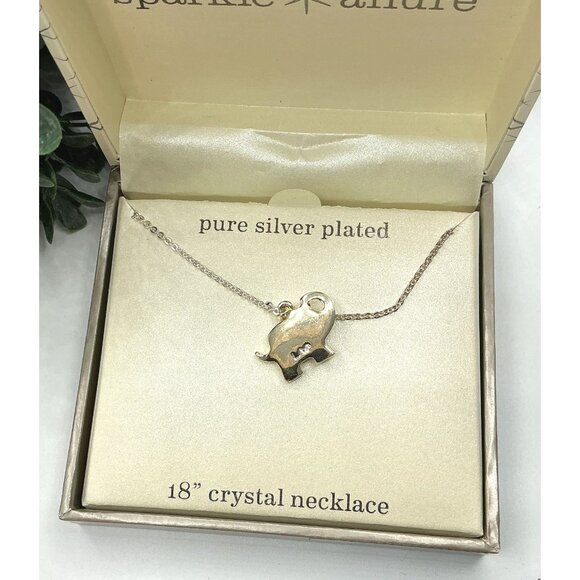 Sparkle Allure Pure Silver Plated Elephant Pendant Crystal Necklace 18" - Picture 6 of 6